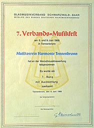 Urkunde 1968 Marschmusikbewertung